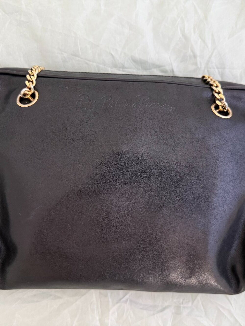 By Paloma Picasso Black Leather Chain Shoulder Bag Gold Hardware Vintage - Picture 3 of 7